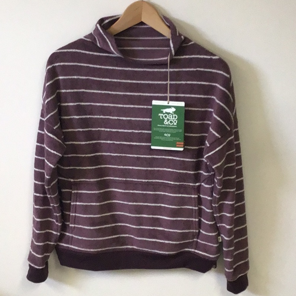 Toad & Co soft purple and white stripe pullover with front pocket, oversized